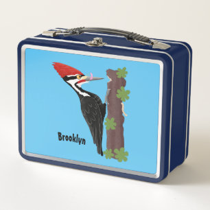 Cue funny Pileated woodpecker cartoon illustration Metal Lunch Box