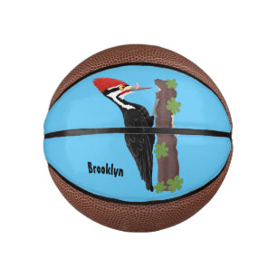 Cue funny Pileated woodpecker cartoon illustration Mini Basketball