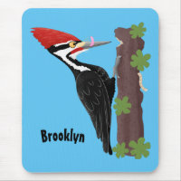 Cue funny Pileated woodpecker cartoon illustration