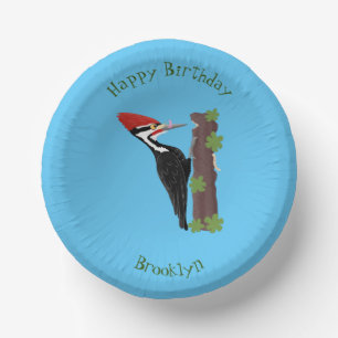 Cue funny Pileated woodpecker cartoon illustration Paper Plate