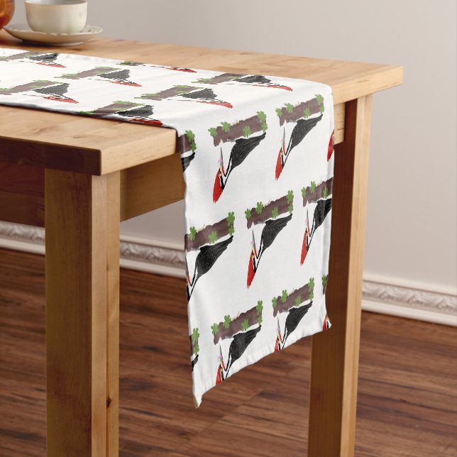 Cue funny Pileated woodpecker cartoon illustration Short Table Runner (In Situ)