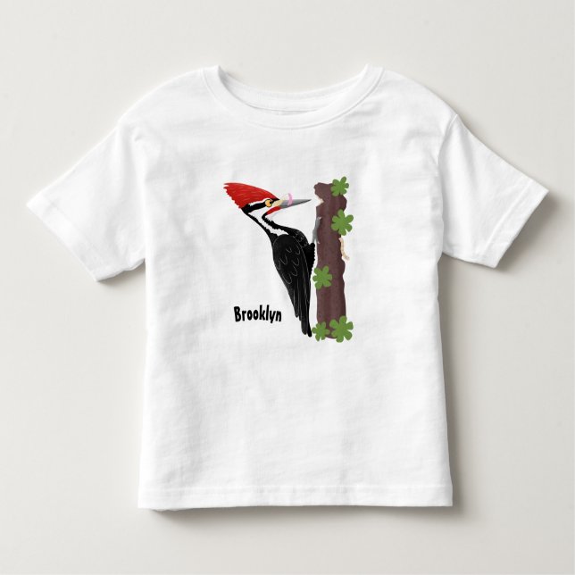 Cue funny Pileated woodpecker cartoon illustration Toddler T-Shirt (Front)
