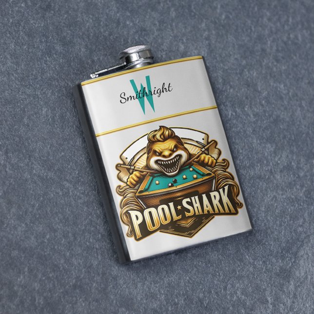 Cue Master: Pool Shark Logo Hip Flask (Creator Uploaded)