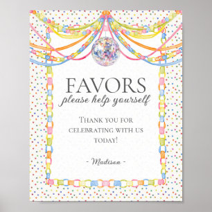 Cue the Confetti Birthday Party Favours Sign