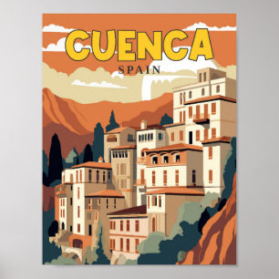 Cuenca Spain vintage travel illustration Poster