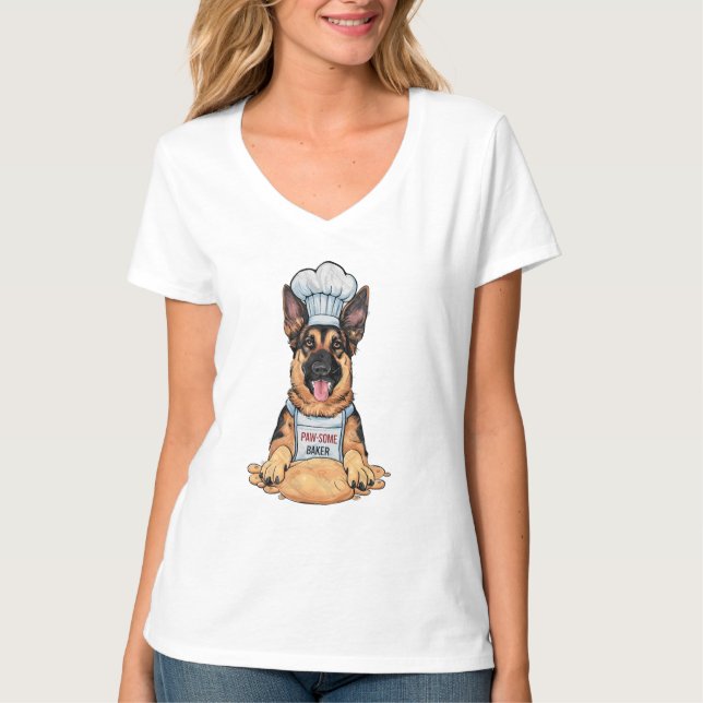 Culinary Canine: Baker German Shepard With Loaf T-Shirt (Front)