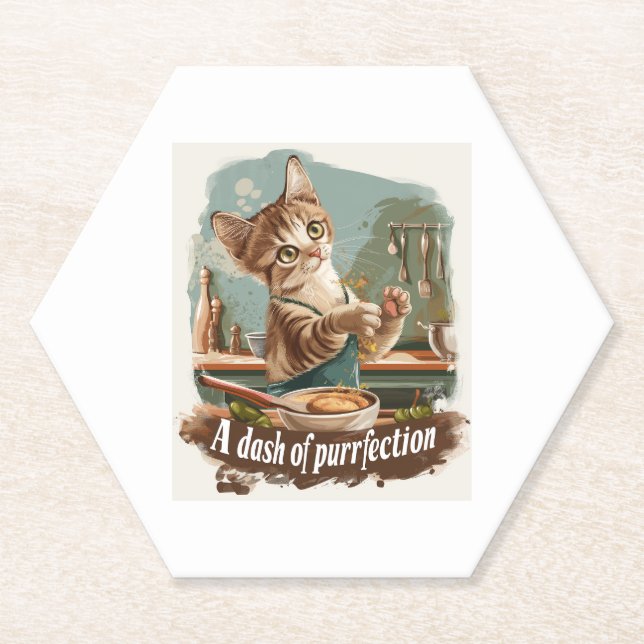Culinary Cat Chef Paper Coaster (Front)