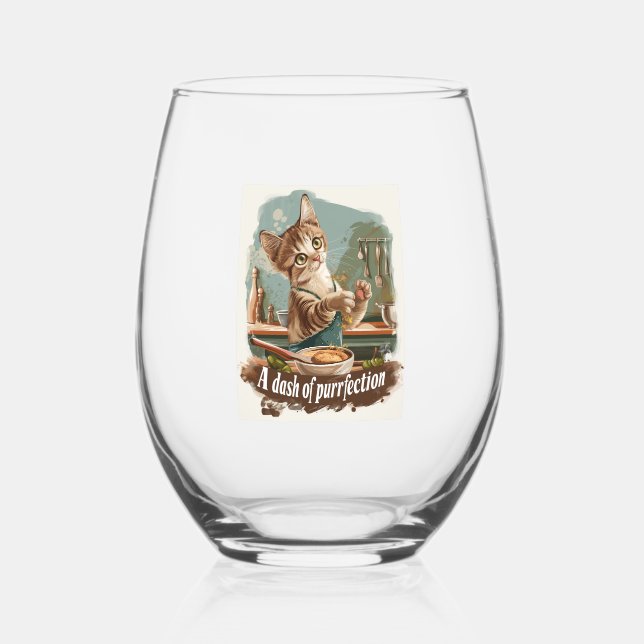 Culinary Cat Chef Stemless Wine Glass (Front)