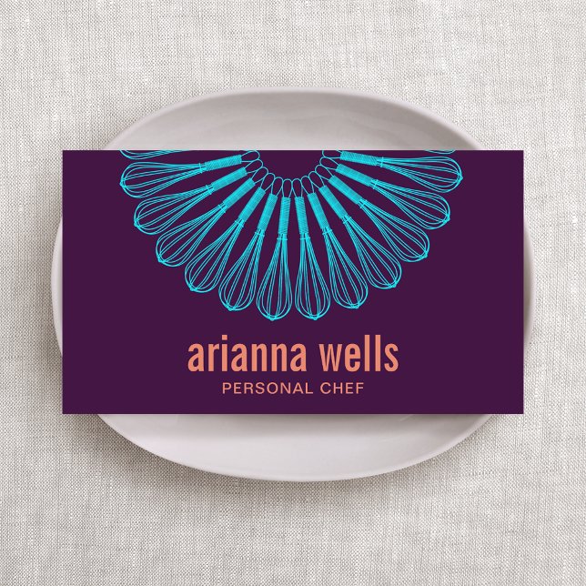 Culinary Chef Blue Whisk Logo Purple Catering Business Card (Creator Uploaded)