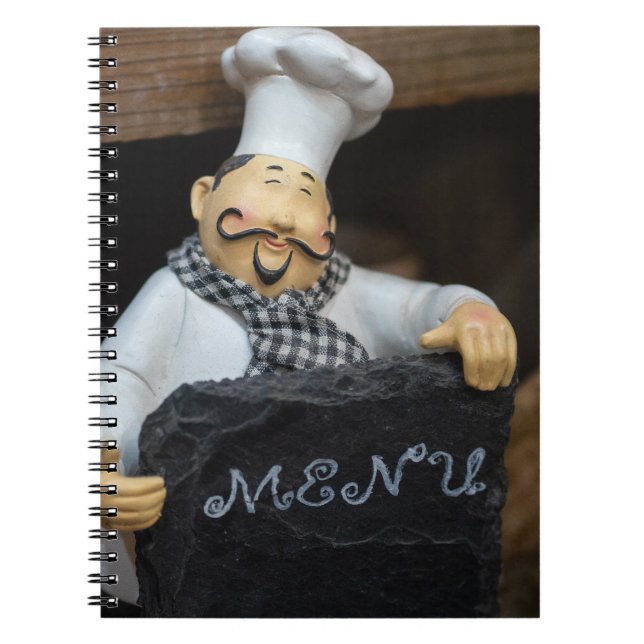 Culinary Delights Await: Chef with Menu Notebook (Front)