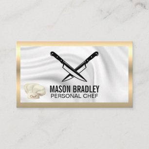 Culinary Hat Metallic Crossed Knives Business Card