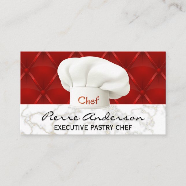 Culinary Hat Red Leather Upholster Background Loyalty Card (Front)