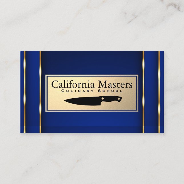 Culinary Knife | Gold Blue Metallic Business Card (Front)