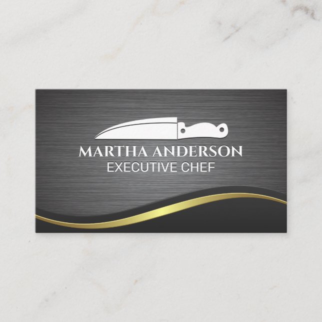 Culinary Knife | Metallic Brushed Background Business Card (Front)