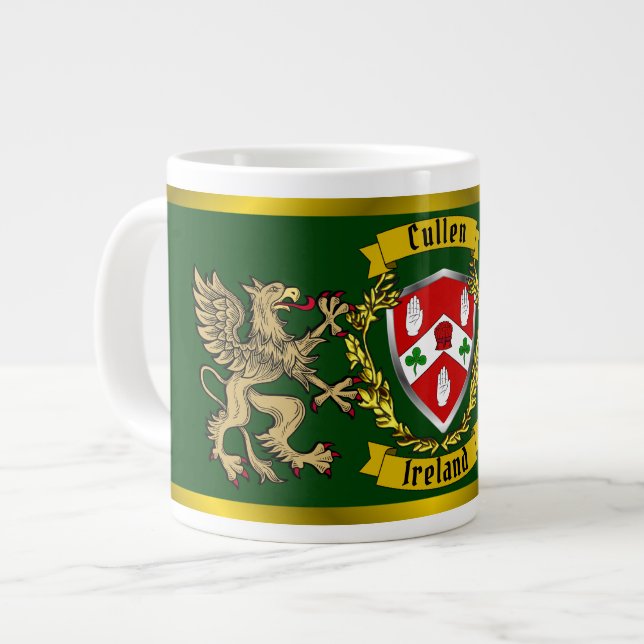 Cullen/O'Cullen Irish Shield & Griffins Large Coffee Mug (Front Left)