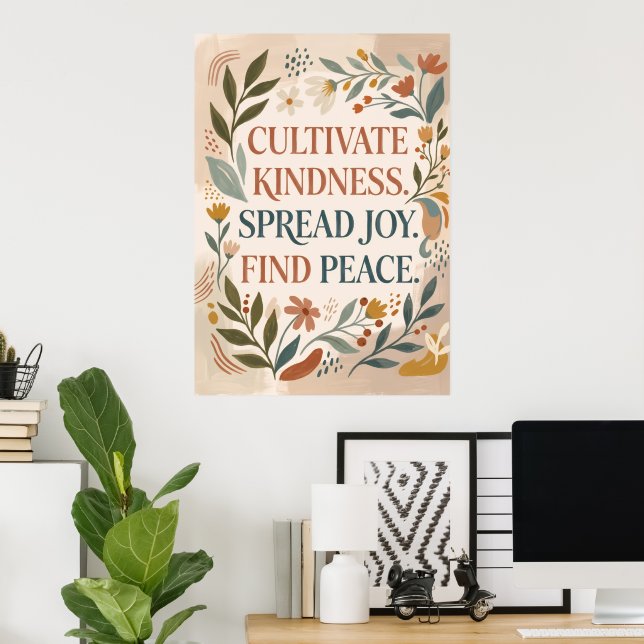 Cultivate Kindness Botanical Quote Poster (Home Office)