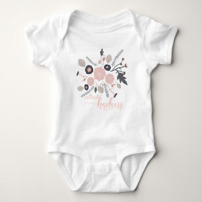 Cultivate Kindness Pink Grey Flowers Baby Bodysuit (Front)