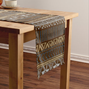 Cultural Harmony in Cocoa, Beige & Grey Short Table Runner