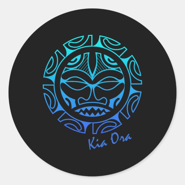 Culture Face Symbol Blue, Haka Kia Ora Dance New Z Classic Round Sticker (Front)