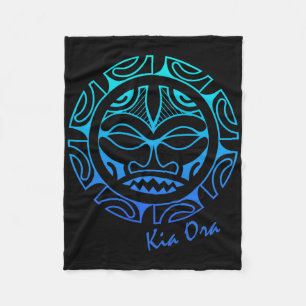 Culture Face Symbol Blue, Haka Kia Ora Dance New Z Fleece Blanket