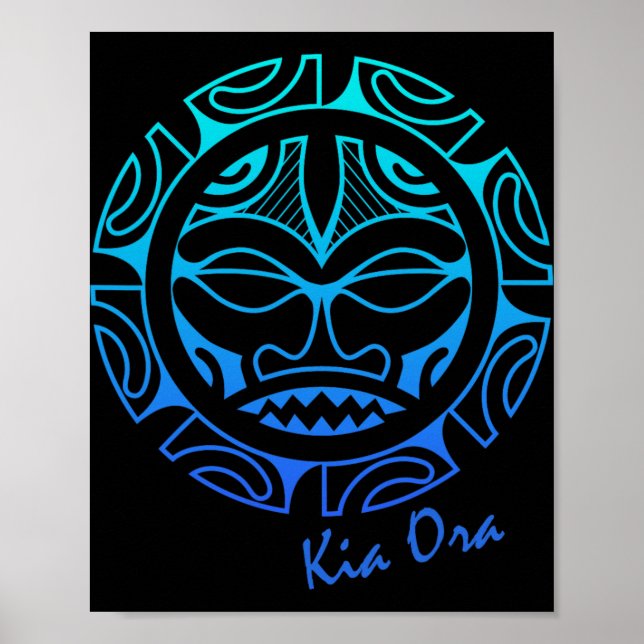 Culture Face Symbol Blue, Haka Kia Ora Dance New Z Poster (Front)
