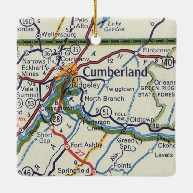 Cumberland MD Vintage Map Ceramic Ornament (Back)