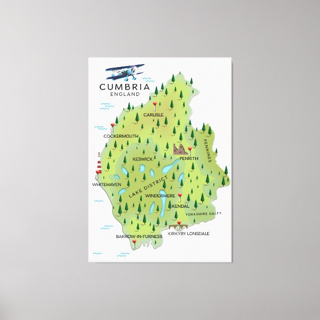 Cumbria England Map travel poster. Canvas Print (Front)