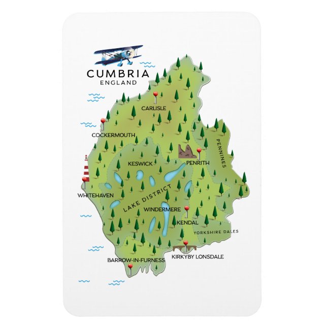 Cumbria England Map travel poster. Magnet (Vertical)