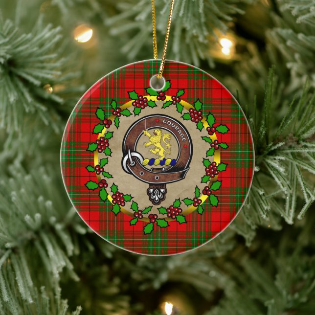 Cumming Clan Badge & Tartan Personalised Xmas Ceramic Tree Decoration (Tree)