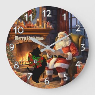 Cumming Scottie Dog & Santa Personalised Xmas Large Clock