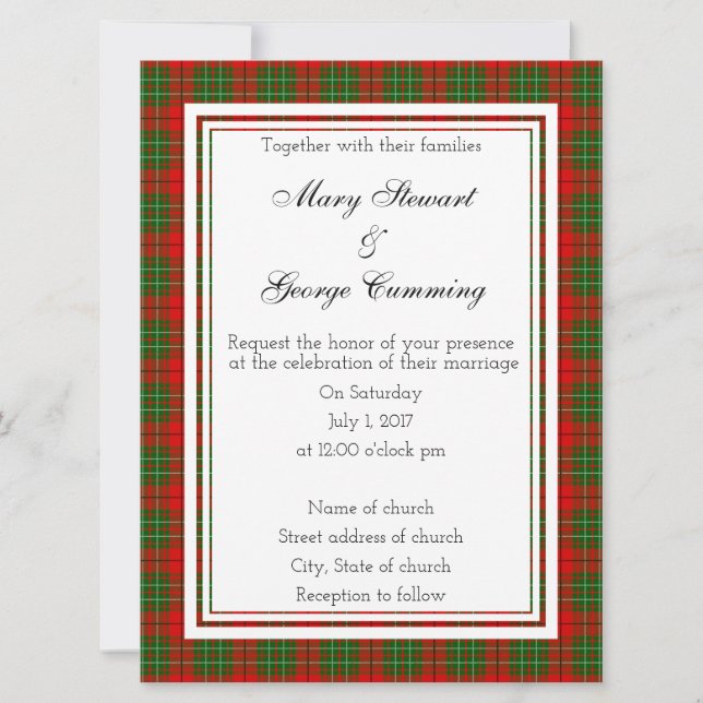 Cumming Scottish Wedding Invitation (Front)