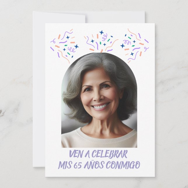 Cumpleaños de 65 Años Fiesta Con Foto Invitation (Front)