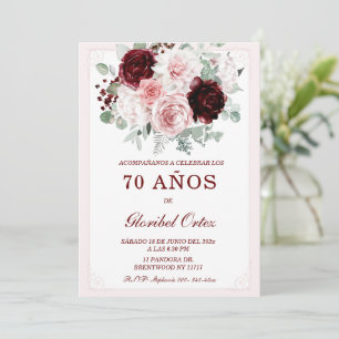 Cumpleaños floral burdeos y rosa rubor invitation