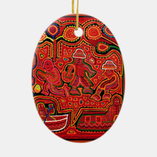 Cuna Indian Men in Cayucos Ceramic Tree Decoration