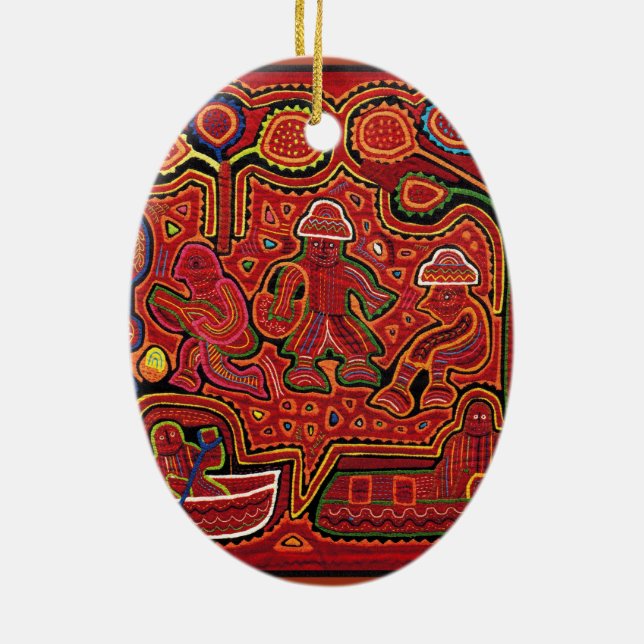 Cuna Indian Men in Cayucos Ceramic Tree Decoration (Back)