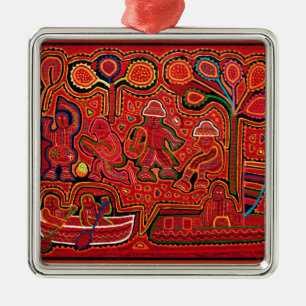 Cuna Indian Men in Cayucos Metal Tree Decoration