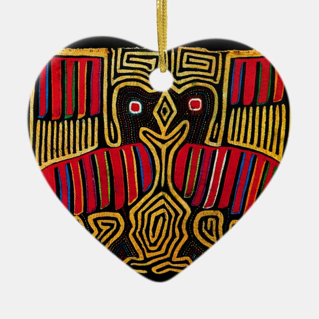 Cuna Indian Mola Duck Design Ceramic Tree Decoration (Front)