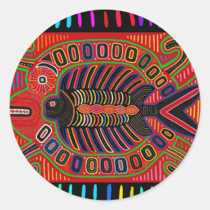Cuna Indian Mola Flying Fish Classic Round Sticker