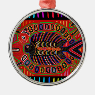 Cuna Indian Mola Flying Fish Metal Tree Decoration