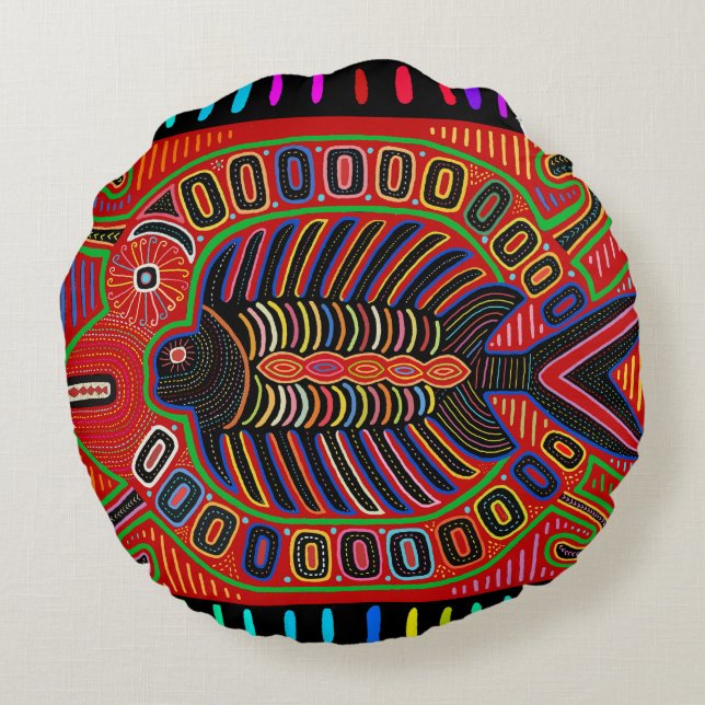 Cuna Indian Mola Flying Fish Round Cushion (Back)