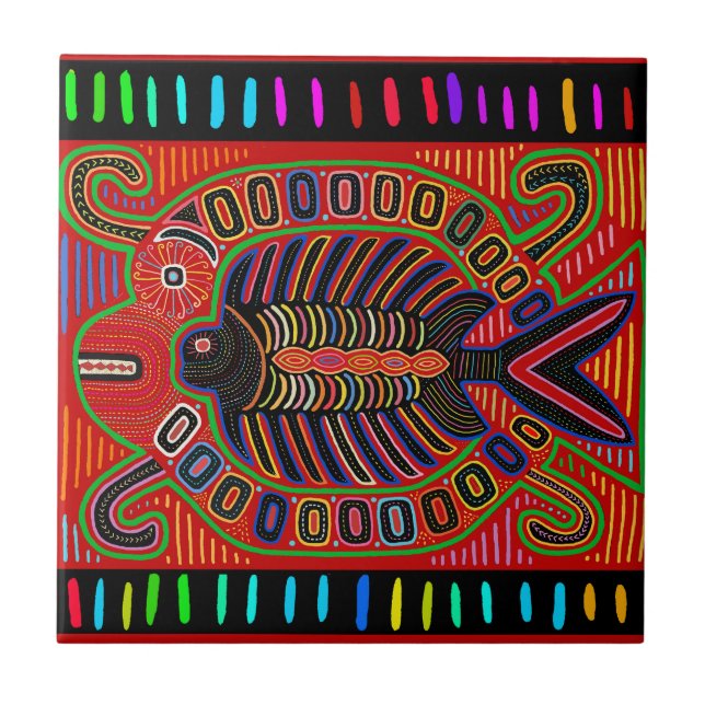 Cuna Indian Mola Flying Fish Tile (Front)