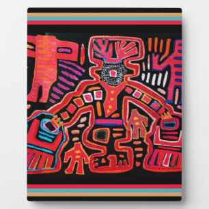 Cuna Indian Tribal Shaman With Fans Plaque
