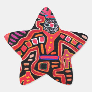 Cuna Indian Tribal Shaman With Fans Star Sticker