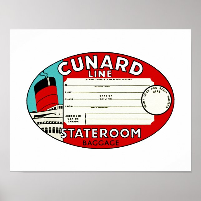 Cunard Line Luggage Label Poster (Front)