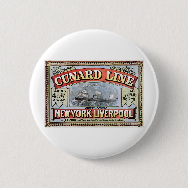Cunard Line New York Liverpool Poster 6 Cm Round Badge (Front)