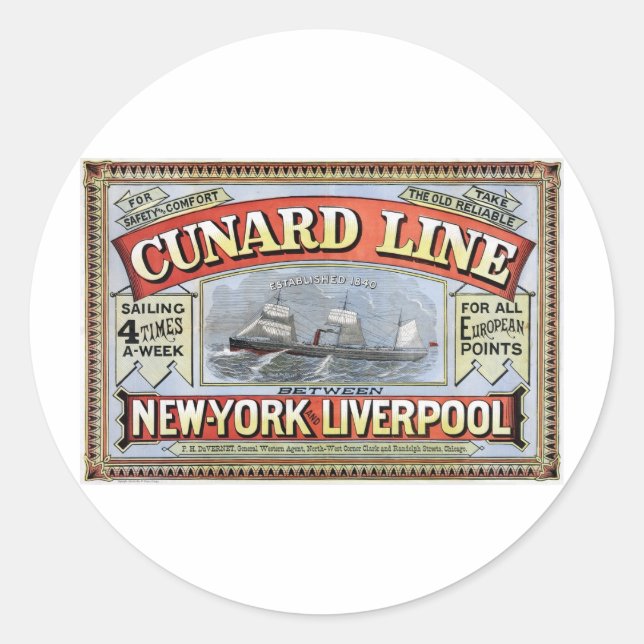Cunard Line New York Liverpool Poster Classic Round Sticker (Front)