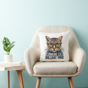 Cunning Cat Brilliant Mind cat with glasses Cushion