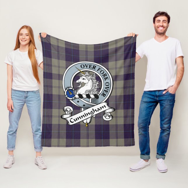 Cunningham Dress Blue Dancers Clan Badge Tartan Pl Fleece Blanket (In Situ)