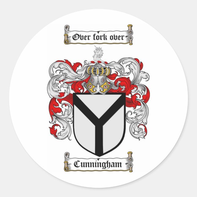 CUNNINGHAM FAMILY CREST -  CUNNINGHAM COAT OF ARMS CLASSIC ROUND STICKER (Front)