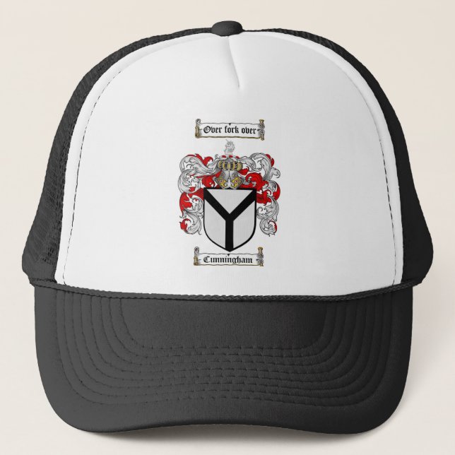 CUNNINGHAM FAMILY CREST -  CUNNINGHAM COAT OF ARMS TRUCKER HAT (Front)